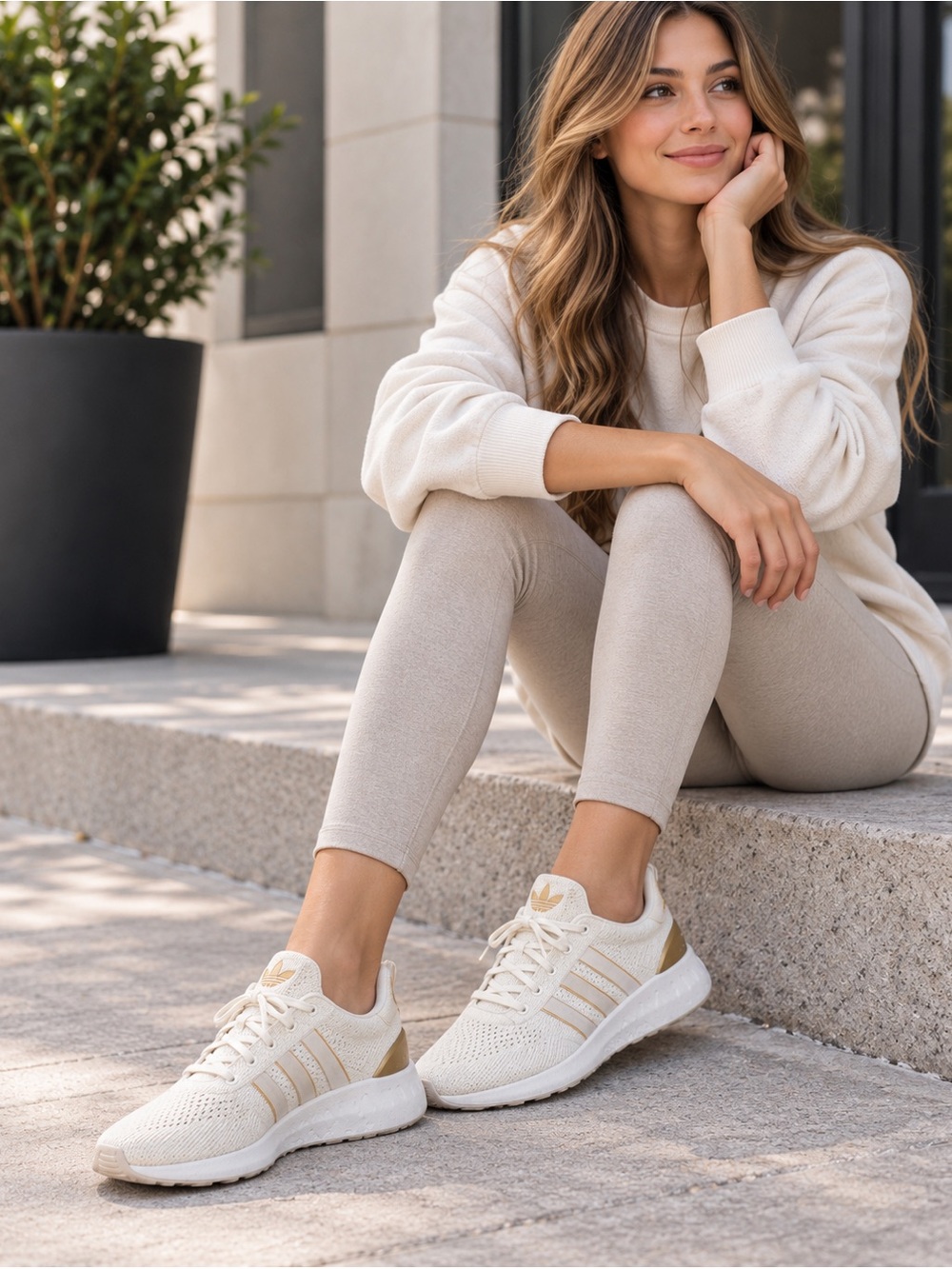 adidas Originals Swift Run White Gold Knit Sneakers Women’s Size 9.5
